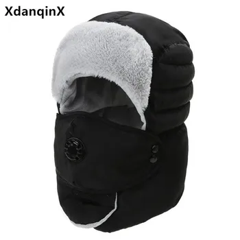 XdanqinX zime teplé, hrubé velvet Bombardér Čiapky pre mužov a ženy, anti-studená vetru žien klobúk lyžiarske spp novej pánskej chrániče sluchu klobúk