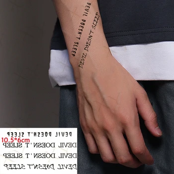 Nepremokavé Dočasné Tetovanie Nálepky Čierny Diabol Nemá Spánku anglické Písmená Flash Tetovanie Falošné Tatto na Krk, Zápästie pre Ženy Muži