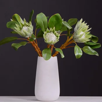 Dekoratívne Umelého Hodvábu Kvetov, Zelené Kráľ Protea Cynaroides DIY Kvet Usporiadanie Falošného Cisára Domov Svadobné Party Decor