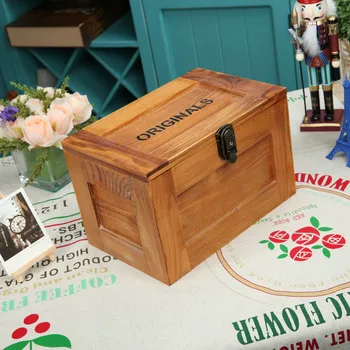 Zakka Úložný Box Dekorácie Box Retro Štýl Masívneho Dreva so Zámkom, Okno Drevené Šperky Box