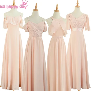 ružová moderné strana riadok semi formálne plus veľkosť šaty bridesmaid, šifón nevesty slúžka dlho bridemaids šaty svadobné šaty W4335