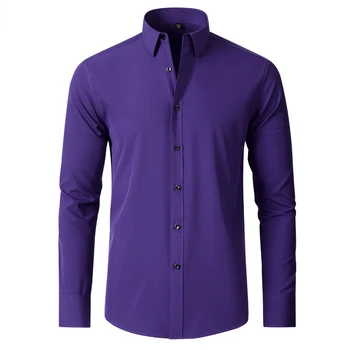 Pánske Purple Stetch Šaty, Košele Slim Fit Bez Vrások Non Iron Tričko Mužov Bežné Formálne Podnikania, Top Blúzky,