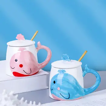 Svetlo luxusné veľryba keramický hrnček s vekom lyžica,kórejský štýl zvierat hrnčeky,3D šálku kávy kreatívne šálky business office pohár Drinkware