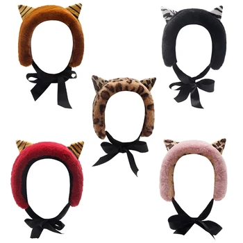 Japonské Ženy V Zime Zahustiť Fuzzy Plyšové Chrániče Sluchu Hlavový Most Roztomilé Mačacie Uši Krajky-Up Bowknot Earflap Hairband Ucho Teplejšie
