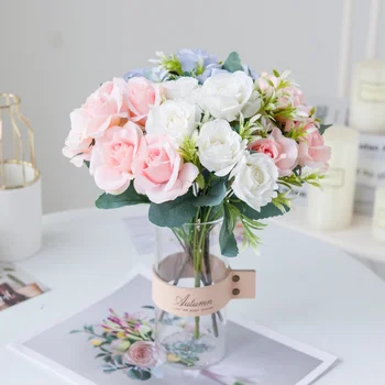 6 hláv rose umelého hodvábu kvetinové kytice pre diy domáce obchod ornament svadobné party kvetinový aranžmán dekorácie
