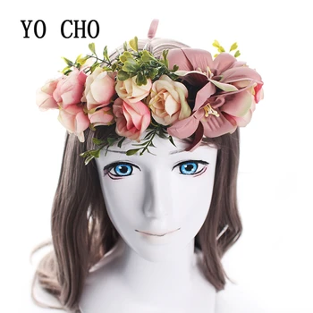 YO CHO Svadobné dekorácie Dievča Čelenky Vlasy Príslušenstvo Ženy Kvetinový Veniec pokrývku hlavy Prom Zelene, Pivónia, Ruža Svadobný Veniec