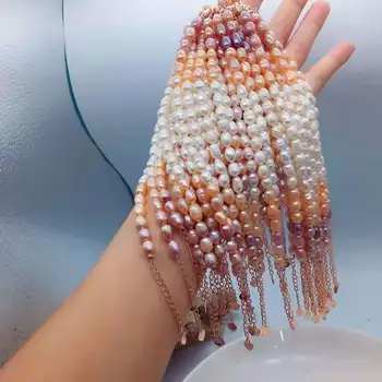 Sladkovodné prírodné perlový náramok kórejský módne oslnivé farby gradient ženy Perlový Náramok medený pozlátený 18K zlata príslušenstvo