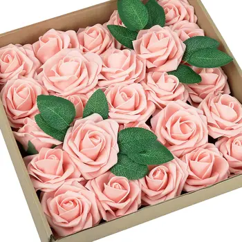 Sada 25 Umelých Ruží v Kmeňových Realisticky Vyzerajúce Umelé Kvety Box pre Svadby, Večierky, Kvetinové Aranžmány