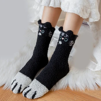 Ženy Hrubé Fuzzy Plyšové Papuče Ponožky pre MAČKY Packa Stripd Dot Načechraný pančuchový tovar