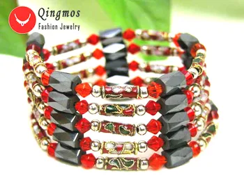 Qingmos Trendy Cloisonne Náramok pre Ženy s Červeným Cloisonne & Black Hematite Magnetické Dlhý Náhrdelník / Náramok Šperky 5160
