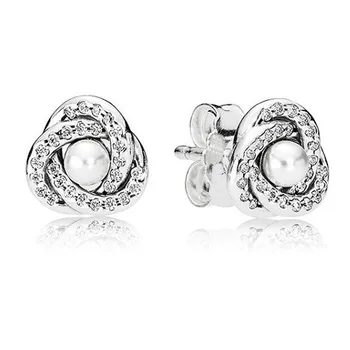 Autentické 925 Sterling Silver Momenty Prepojené Kruhy S Crystal Pearl Stud Náušnice Pre Ženy, Svadby, Módne Šperky