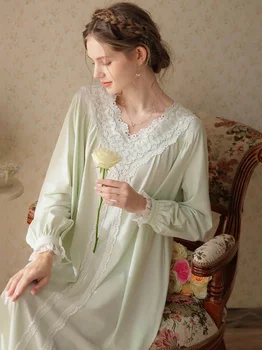 Ženy Čistej Bavlny Volánikmi Vintage Nightgowns Nightie Tvaru Čipky Dlhé Šaty Viktoriánskej Romantická Princezná Sleepwear Nightdress