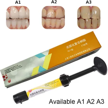 2,5 g Zubné Svetlo Liek Kompozitné Živice Univerzálne Lepidlo na Lepenie Blister injekčných Striekačiek Fluorid Stomatológia Terapia Tieni A1 A2 A3