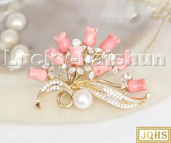 AAA 100% prírodné vyrezávané pink coral flower perly brošňa prívesok c245 šperky šatku pracka