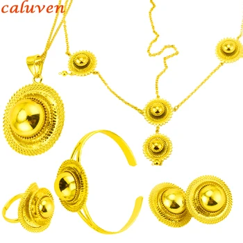 Etiópsky Šperky Set 24k Zlatom Vlasy Pice/Prívesok Reťazca/Earing/Krúžok/Náramok Eritrea Afrike Habesha Ženy Svadobný Dar
