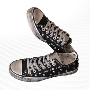 Low-top staré špinavé nit plátno topánky chôdza pohodlné ručné nit ploché tenisky vulkanizovanej topánky 35-46