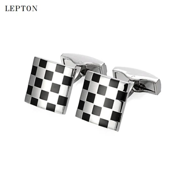 Lepton black business manžetové gombíky pre módne mens námestie smalt putá tlačidlo link kvalitné luxusné svadobné nevesty S Darčekovej krabičke