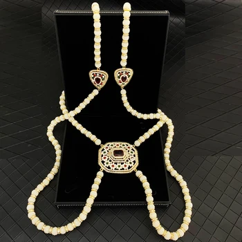 Ručné Dlhé Korálky Alžírsko Módne Ženy Šperky Reťazcom Perál Ramenný Hrudníka Šperky Reťazca pre Svadobný s Drahokamu
