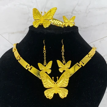 Etiópia Luxusné Motýľ Šperky Dubaj Módne Náhrdelníky Náušnice, Náramok, Prsteň pre Žien Výročie Svadby, Párty Darček