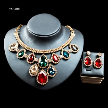 PREDAJ Dubaj Šperky Sady Ženy Veľký Náhrdelník Náušnice Nastaviť Indické Šperky Drahokamu Strany Šperky 12 Farieb F1159 CACARE