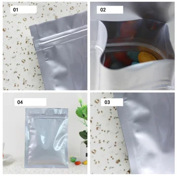 100ks Čistý hliníkovej fólie samostatne tesniaci taška zip-lock taška potravín prenosné darčeková taška nepriehľadné widthXlength hrúbka (dve vrstvy)