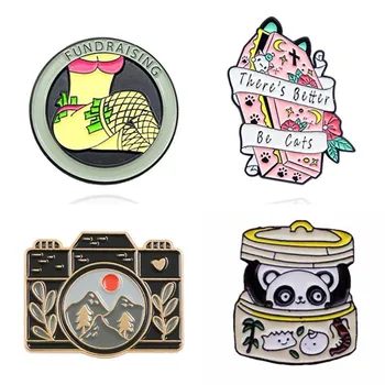 Panda Anime Odznaky Smalt Pin Fotoaparát Karikatúry Brošňa Pre Ženy Kovové Preklopke Kolíky Dekoratívne Odznak Gotický Mini Brošňa Na Oblečenie