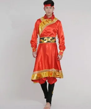 čínsky Mongolsko kostým pre mužov červená festival kostýmy nový rok tanečné oblečenie pre mužov, červená Mongolsko oblečenie Mongolsko tanečné nosiť
