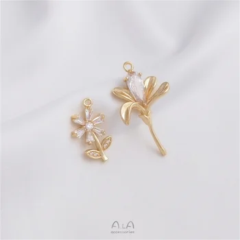 14 karátové zlato vložkou zirconia kvet prívesok malý kvet prívesok diy náušnice, náramok, náhrdelník šperky čaro