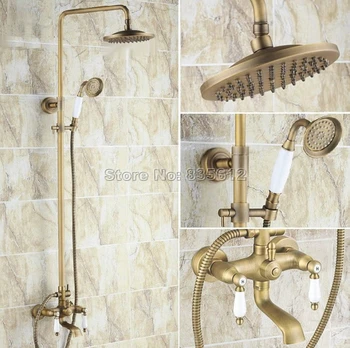 Dažďovou Sprchou Kohútik Nastaviť Antique Brass Vaňou, Sprchovacím kútom Ťuknite na položku Zmiešavač s 8 palcový Sprcha Hlavy + Keramické Ručné Sprchy Wrs145