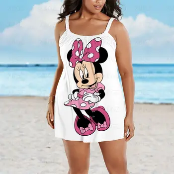 Disney Plus Veľkosť Letné Oblečenie Šaty Žena 2022 Minnie Mouse Žien Doprava Zadarmo Sexy Tlač bez Rukávov Cartoon Plážové Šaty