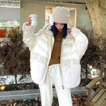 2022 zimné nové luxusné biela hus nadol nadol bunda dámske srsť stredne dlhý kabát s kapucňou