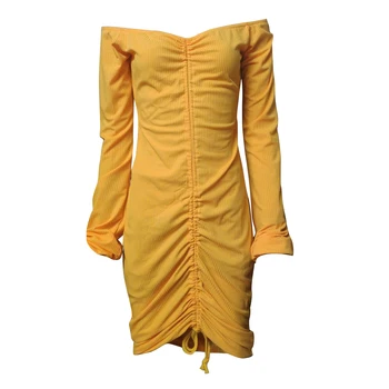 Ženy jednofarebné Šaty, Jeseň a Zima Dlhý Rukáv Šnúrkou Off-the-ramenný Oblečenie