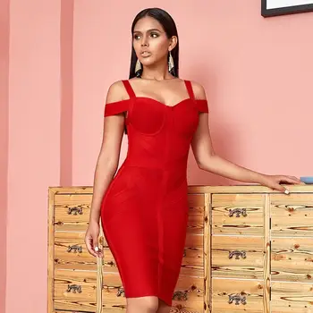 Nový ženy obväz šaty červené Vysokej kvality mini bodycon party šaty bežné ceruzky šaty strany