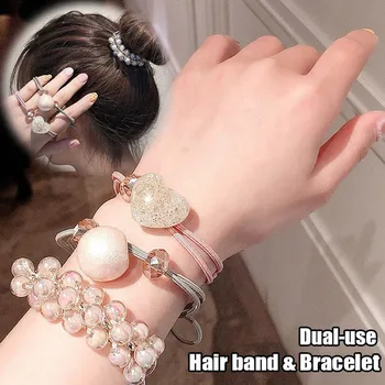 3ks Multifunkčné Crystal Pearl Vlasy Kapely Nastaviť Ženy Náramok Reťazca Vlasy Scrunchie Lano Cope, Držiaky na Šperky Pásma