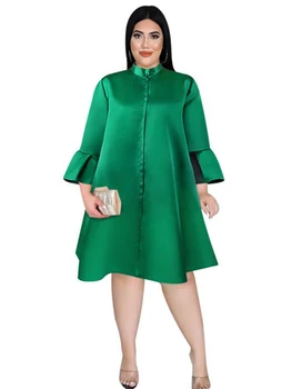 4XL Plus Veľkosť Šaty Ženy Stojí Golier Svetlice Rukáv Ropa Mujer Módy Nové Pevné Voľné Streetwear Nadrozmerná Krátke Šaty Vestido