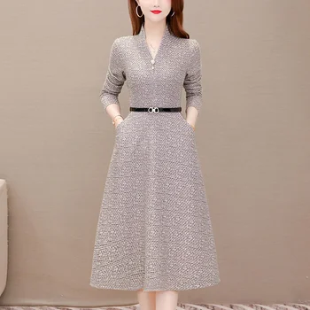 Šifón Vintage Maxi Šaty s Dlhým Rukávom Obväz Elegantné dámske 2022 Jar Nové Módne tvaru Veku Zníženie Slim Sukne Kórea