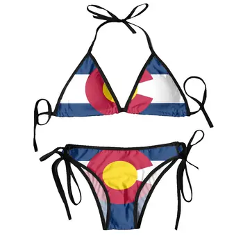 Sexy Bikiny Žien Plavky Push-up plavky dvojdielne Plavky Colorado Vlajka plavky plážové oblečenie Brazílsky