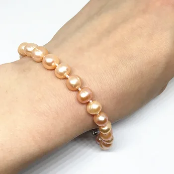 Prírodných sladkovodných kultivovaných orange pearl cca hot predaj okrúhle korálky 7-8,8-9 mm kúzlo náramok šperky 7.5 palcový B1525