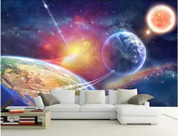 Vlastné nástenné 3d foto tapety Vesmír, hviezdna obloha, slnko, zem, planéty domova obývacia izba tapety na steny 3 d v kotúčoch