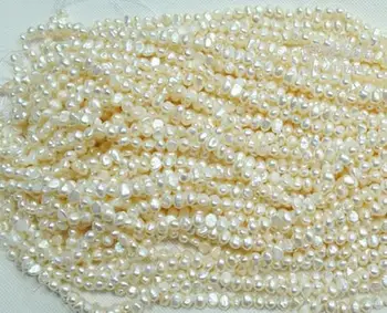 Šťastie Voľné Pearl Šperky,AA 5-6MM Biela Barokový Pravých Sladkovodných Perál Voľné Korálky,Jednu celú Oblasť činnosti 14inches,Najvyššej Kvality