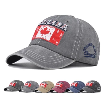 Baseball Cap Slnko klobúk Prať denim šiltovku Kanadskej vlajky Výšivky Jar Jeseň baseball Šport spp Hip Hop Vybavené Spp