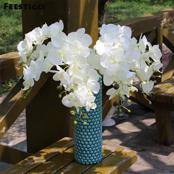 6 Stonky Modrá Umelého Hodvábu Orchidey Pobočiek Biele Svadobné Motýľ Orchidea Phalaenopsis Pre Domáce Dekorácie Strany Tabuľka Kvet