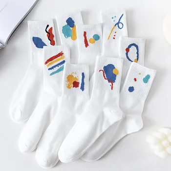 Nový Roztomilý Škole Štýl Zábavné Harajuku Graffiti Biele Ponožky Jednoduchá Žena Umelecké Atrament Ponožky Japonský Roztomilej Príležitostné dámske Ponožky