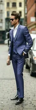 Nový Dizajn Modrá Ženícha Tuxedos Svadobný Oblek Pre Mužov Dizajnérov Prispôsobené Prom Vyhovovali Priateľ Sako Ženích(Bunda+Nohavice+Vesta)