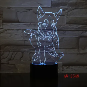 Krásne 3D Psa Nočné Svetlo 7 Farieb Psie Akryl USB Nabíjačka, Čierny Základ LED Spálňa Lampa Vianočný Darček pre Deti AW-2548