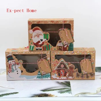 480pcs/veľa Kraft Papier, Vianočné Darčekové krabičky s vyčistiť Okno Biscuit balenie box Nový Rok Láskavosti Políčka pre súbory Cookie Lieči
