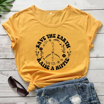 Zachrániť Zem T-Shirt Bežné Slogan Zvýšiť Hippie Grafické Bavlna Tees Štýlový Crewneck Včely Grunge tumblr citát t košele, topy