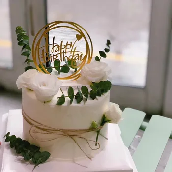 okrúhly tvar zrkadla zlato happy birthday cake vňaťou gold ich narodeninovú party dekorácie cake zdobenie baby sprcha