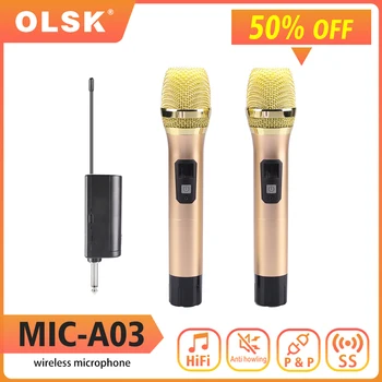MIC-A03 Bezdrôtový Mikrofón 2 Kanály UHF Profesionálny Ručný Mikrofón s 6.35 mm Konektor pre Karaoke Spev Reči Strany