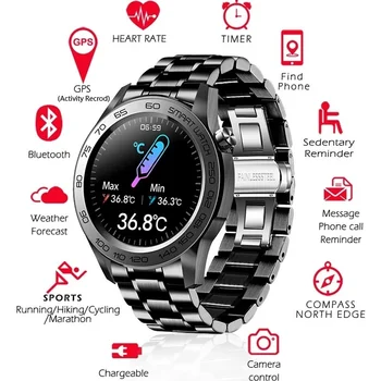2022 Plne Dotykový Displej Smart Hodinky Mužov Telesnej Teploty Činnosti Záznam Smartwatch Srdcovej Frekvencie Šport Fitness Smart Hodinky Pre Mužov
